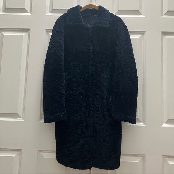 Elegancia Genuine Shearling Lambskin Teddy Penny Lane Coat Vintage Navy Small - Picture 1 of 16